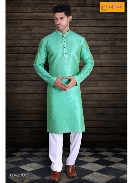 Light Green Outluk Vol 7 Exclusive Trandy Festival Wear Silk Kurta With Cotton Pajama 7005